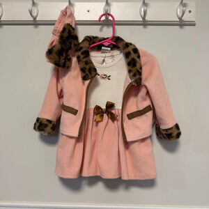 Baby Starters Girls Pink Corduroy Matching Set 18 Months leopard Headband